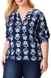 Nic + Zoe Nic+zoe Ocean Batik Elbow Sleeve Top In Indigo Multi