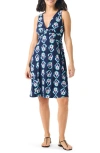 Nic + Zoe Ocean Batik Twist Front Jersey Dress In Indigo Multi