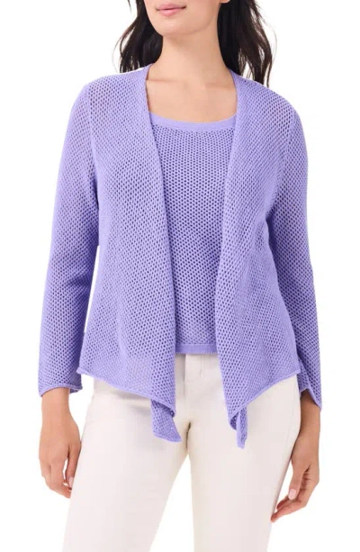 Nic + Zoe Open Stitch 4-way Cotton Blend Cardigan In Lavender