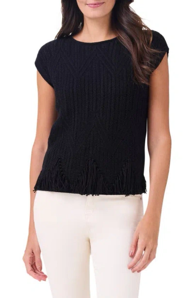 Nic + Zoe Openwork Sweater Top In Black Onyx