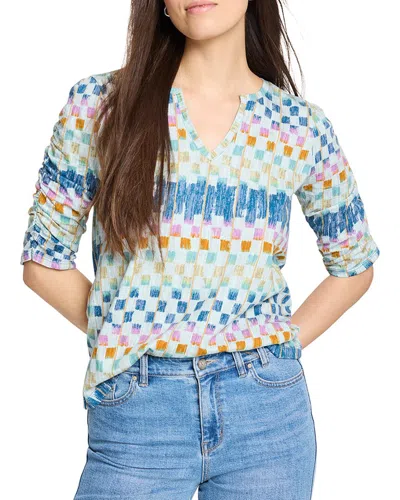 Nic + Zoe Nic+zoe Painted Blocks Ruched Sleeve T-shirt In Blue