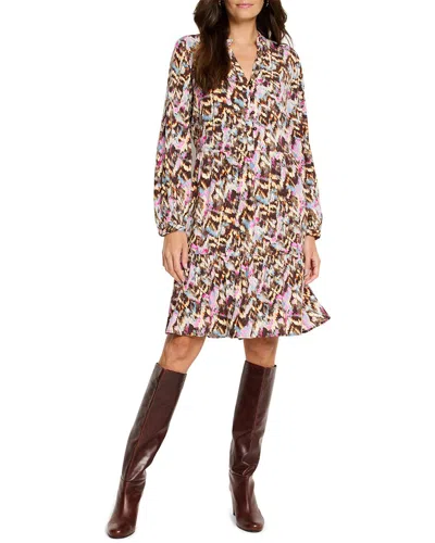 Nic + Zoe Nic+zoe Painted Ikat Long Sleeve Dress In Neutral Multi