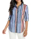 Nic + Zoe Nic+zoe Painted Peninsula Stand Collar Cotton Button-up Shirt In Blue
