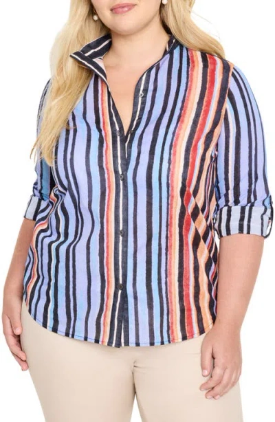 NIC + ZOE NIC+ZOE PAINTED PENINSULA COTTON STAND COLLAR BUTTON-UP SHIRT