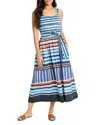 Nic + Zoe Nic+zoe Sophie Painted Peninsula Mixed Stripe Stretch Cotton Midi Dress