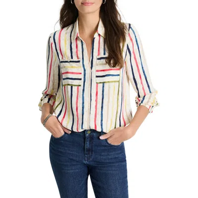 Nic + Zoe Nic+zoe Painted Stripe Popover Top In Cream Multi
