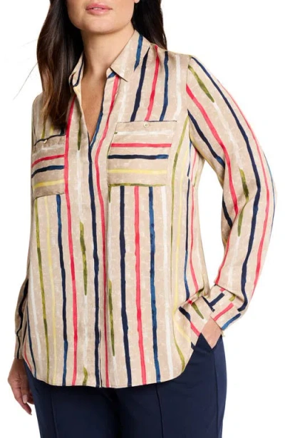 Nic + Zoe Nic+zoe Painted Stripe Popover Top In Neutral Multi