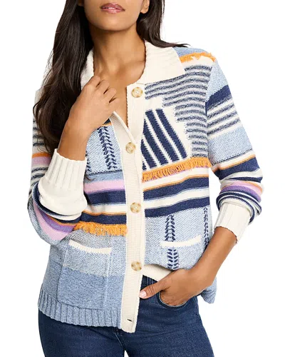 Nic + Zoe Nic+zoe Pattern Play Button Front Cardigan In Indigo Multi