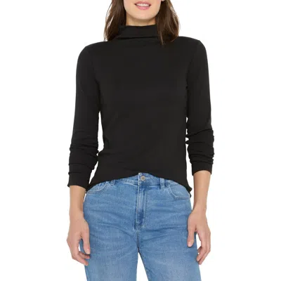 Nic + Zoe Nic+zoe Perfect Rib Cotton Blend Funnel Neck Top In Black