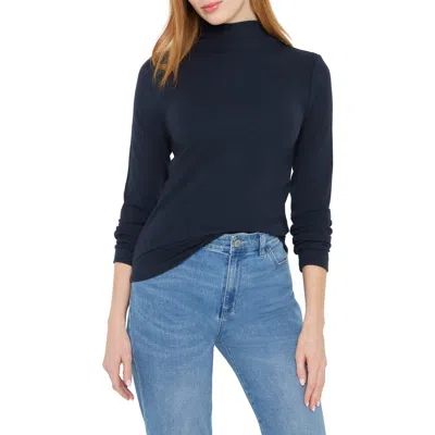 Nic + Zoe Nic+zoe Perfect Rib Cotton Blend Funnel Neck Top In Blue