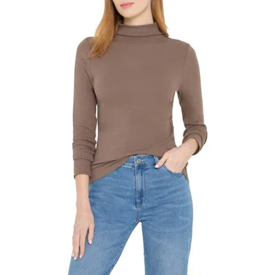 Nic + Zoe Nic+zoe Perfect Rib Cotton Blend Funnel Neck Top In Brown