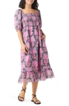 NIC + ZOE PETAL PATCH SMOCKED MIDI DRESS