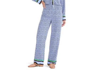 Nic + Zoe Petite 31 Mosaic Trimmed Lenox Wide Leg Pants In Blue