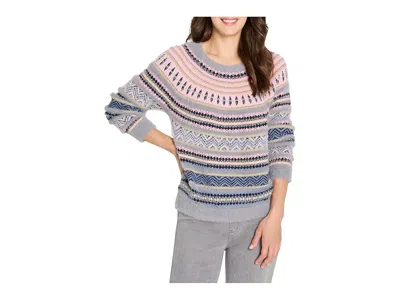 Nic + Zoe Petite Cozy Fairisle Sweater In Gray