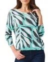 Nic + Zoe Flora Grid Supersoft Sweater In Aqua Multi