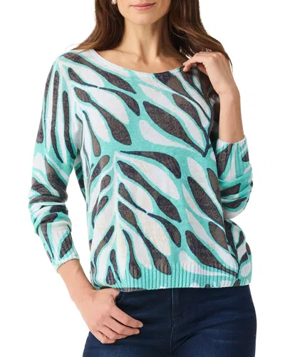 Nic + Zoe Flora Grid Supersoft Sweater In Aqua Multi In Blue