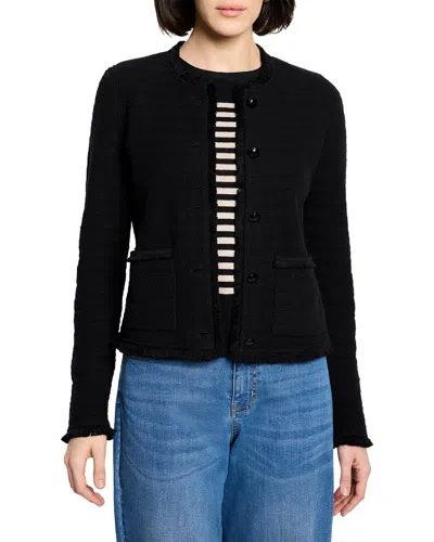 Nic + Zoe Nic+zoe Petite Fringe Mix Femme Knit Linen-blend Jacket In Black