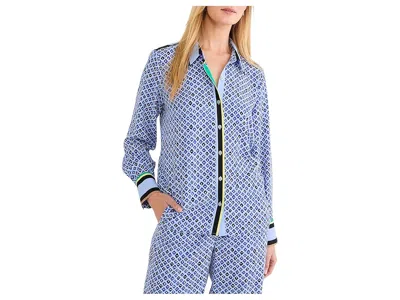 Nic + Zoe Petite Mosaic Trimmed Shirt In Blue