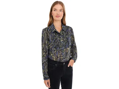 Nic + Zoe Petite Portobello Paisley Chiffon Shirt Women's Clothing Blue: Pp, Polyester