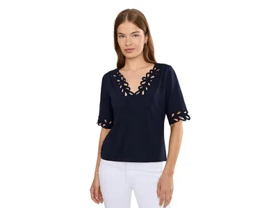 Nic + Zoe Petite Rococo Edge Top Women's Clothing Dark Indigo: Ps In Black