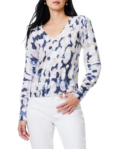 Nic + Zoe Rolling Clouds V-neck Sweater In Blue Multi