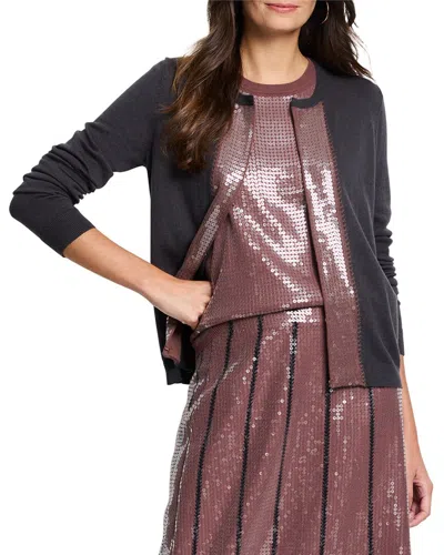 Nic + Zoe Nic+zoe Petite Sequin Trimmed Cardigan In Grey