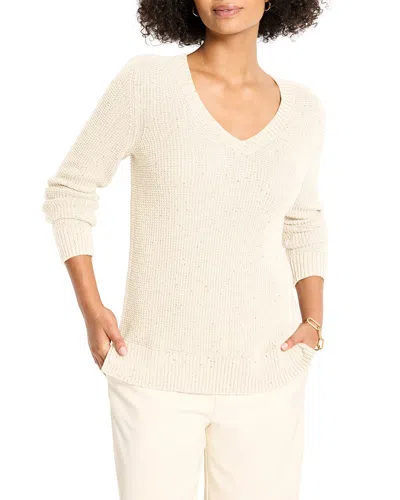 Nic + Zoe Nic+zoe Petite Shimmer Waffle V-neck Sweater In White