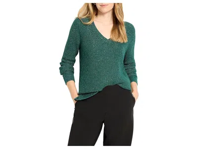 Nic + Zoe Petite Shimmer Waffle V-neck Sweater In Green