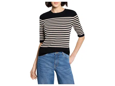 Nic + Zoe Petite Stripe Pure Cotton Sweater T-shirts In Black