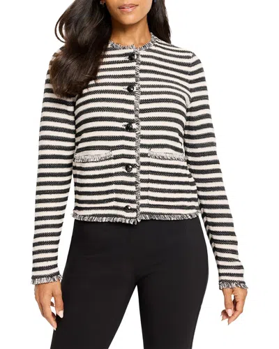 Nic + Zoe Nic+zoe Petite Striped Fringe Mix Femme Knit Linen-blend Jacket In Black