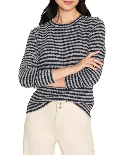 Nic + Zoe Petite Texture Stripe Button Shoulder Top In Black