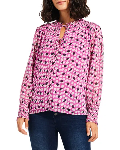 Nic + Zoe Vivid Dot Tie Neck Top In Pink Multi