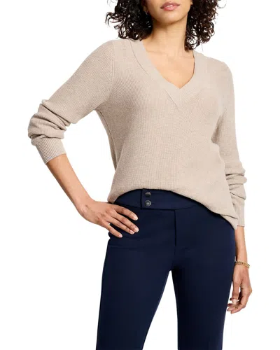 Nic + Zoe Nic+zoe Petite Waffle Stitch V-neck Sweater In Neutral