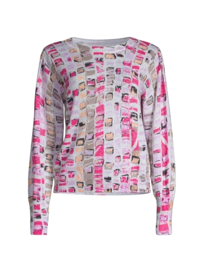 Nic+zoe Petites Women's Geometric Mosaic Cotton-blend Sweater In Pink Multi