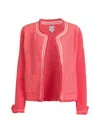 Nic+zoe Petites Women's Petite Ribbon-trim Fringe Mix Knit Jacket In Coral