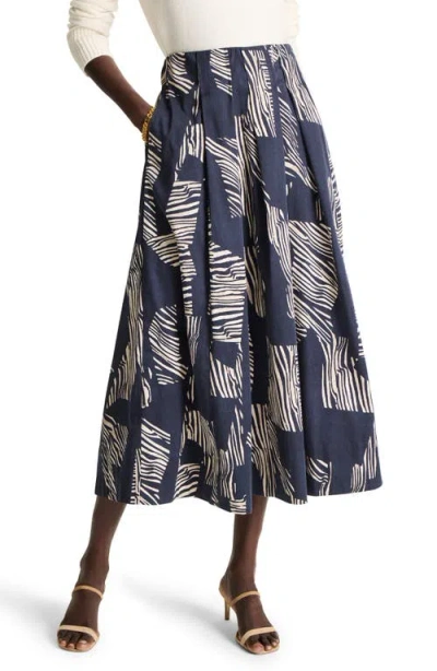 Nic + Zoe Nic+zoe Placed Zebra Stripe Stretch Cotton A-line Skirt In Indigo Multi