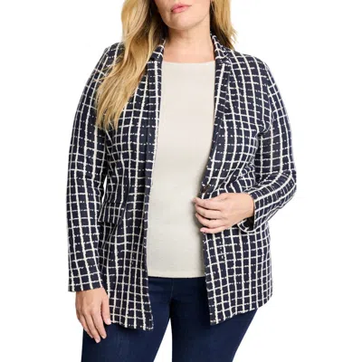 Nic + Zoe Nic+zoe Plaid Longline Knit Blazer In Indigo Multi