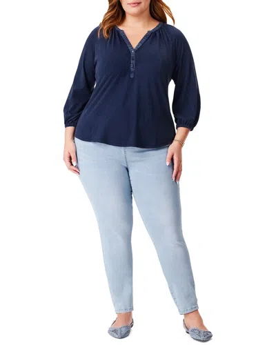 Nic + Zoe Nic+zoe Plus 3/4-sleeve Split Neck Top In Blue