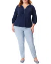 Nic + Zoe Nic+zoe Plus 3/4-sleeve Split Neck Top In Blue