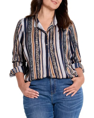 Nic + Zoe Nic+zoe Animal Stripe Button-up Shirt In Neutral Multi