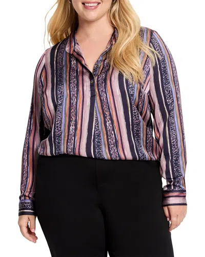 Nic + Zoe Animal Stripe Shirt In Indigo Multi