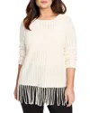 Nic + Zoe Nic+zoe Beach Walk Open Stitch Fringe Sweater In Neutral