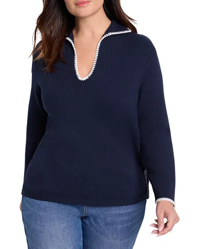 Nic+zoe Plus Blanket Stitch Sweater In Dark Indigo