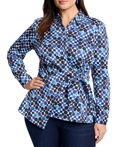 Nic+zoe Plus Blue Baubles Asymmetric Shirt In Blue Multi