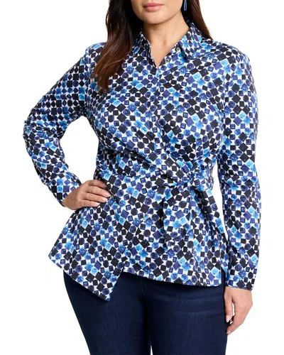 Nic + Zoe Plus Blue Baubles Side Tie Shirt