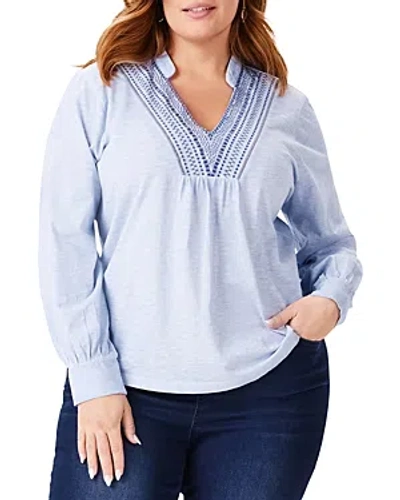Nic+zoe Plus Blueline Embroidered Top In Blue Multi