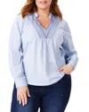 Nic + Zoe Blueline Embroidered Cotton Peasant Top In Blue