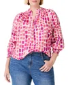 Nic + Zoe Nic+zoe Brushstroke Blues Smocked Cotton Top In Pink
