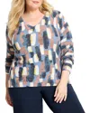 Nic+zoe Plus Brushstrokes Waffle V Neck Sweater In Blue
