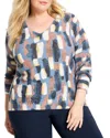 Nic + Zoe Nic+zoe Plus Brushstrokes Waffle V-neck Sweater In Neutral